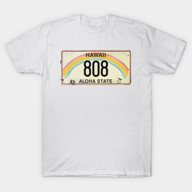 808 Vintage Hawaii License Plate T-Shirt by HaleiwaNorthShoreSign